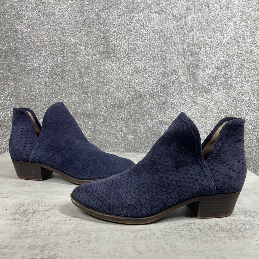 Lucky Brand Ankle Booties Women 7 Suede Side Cutout Perforated Navy Blue